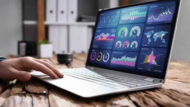 A laptop showing data on the screen