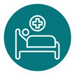 Green and white icon showing patient in hospital bed