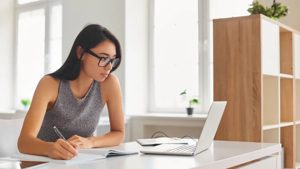 A woman working from home