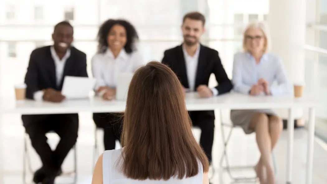 Woman sat in a recruitment interview