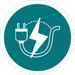 Icon showing a white power bolt and electric cord on a dark green background