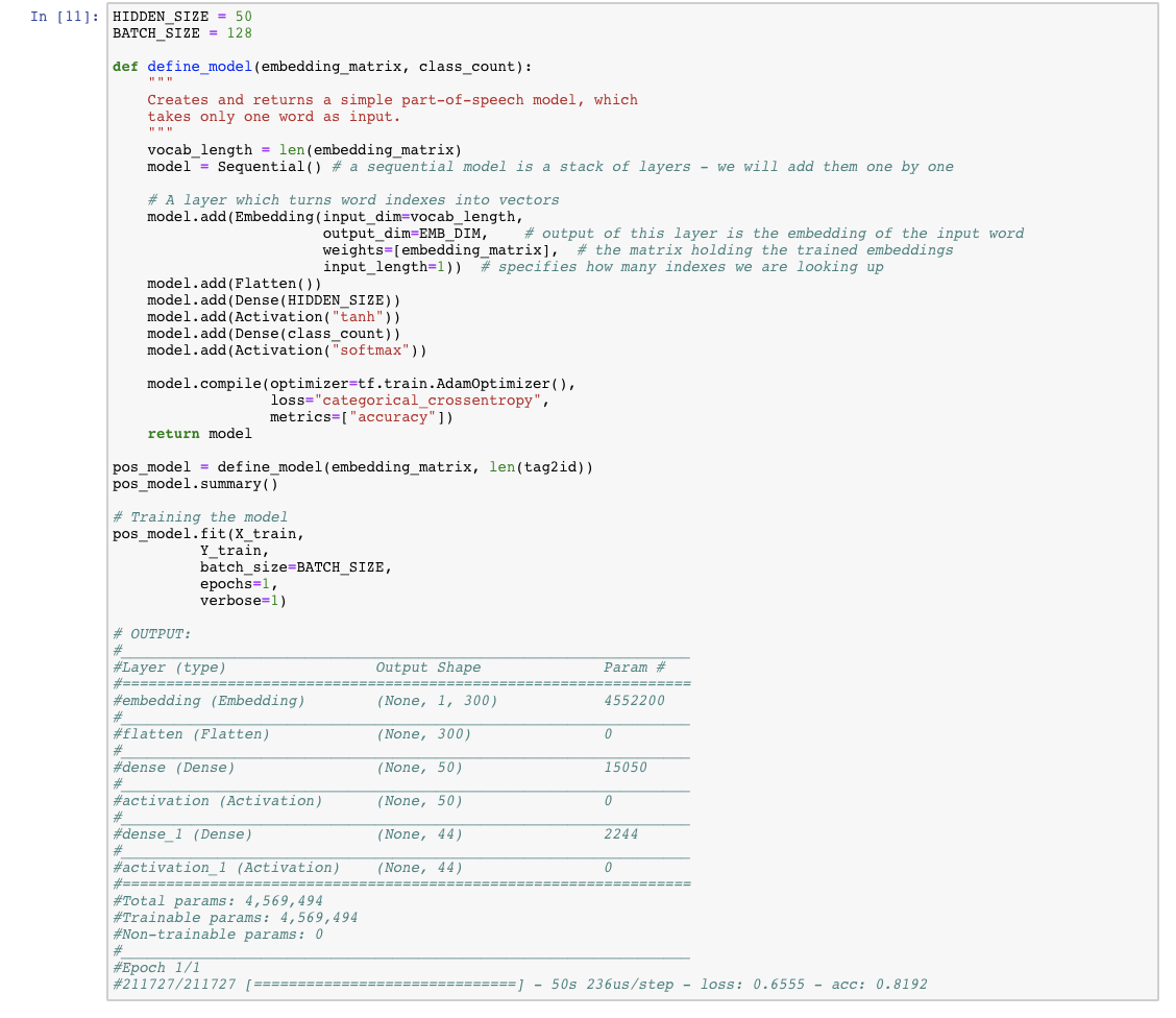 defining the model for POS classification